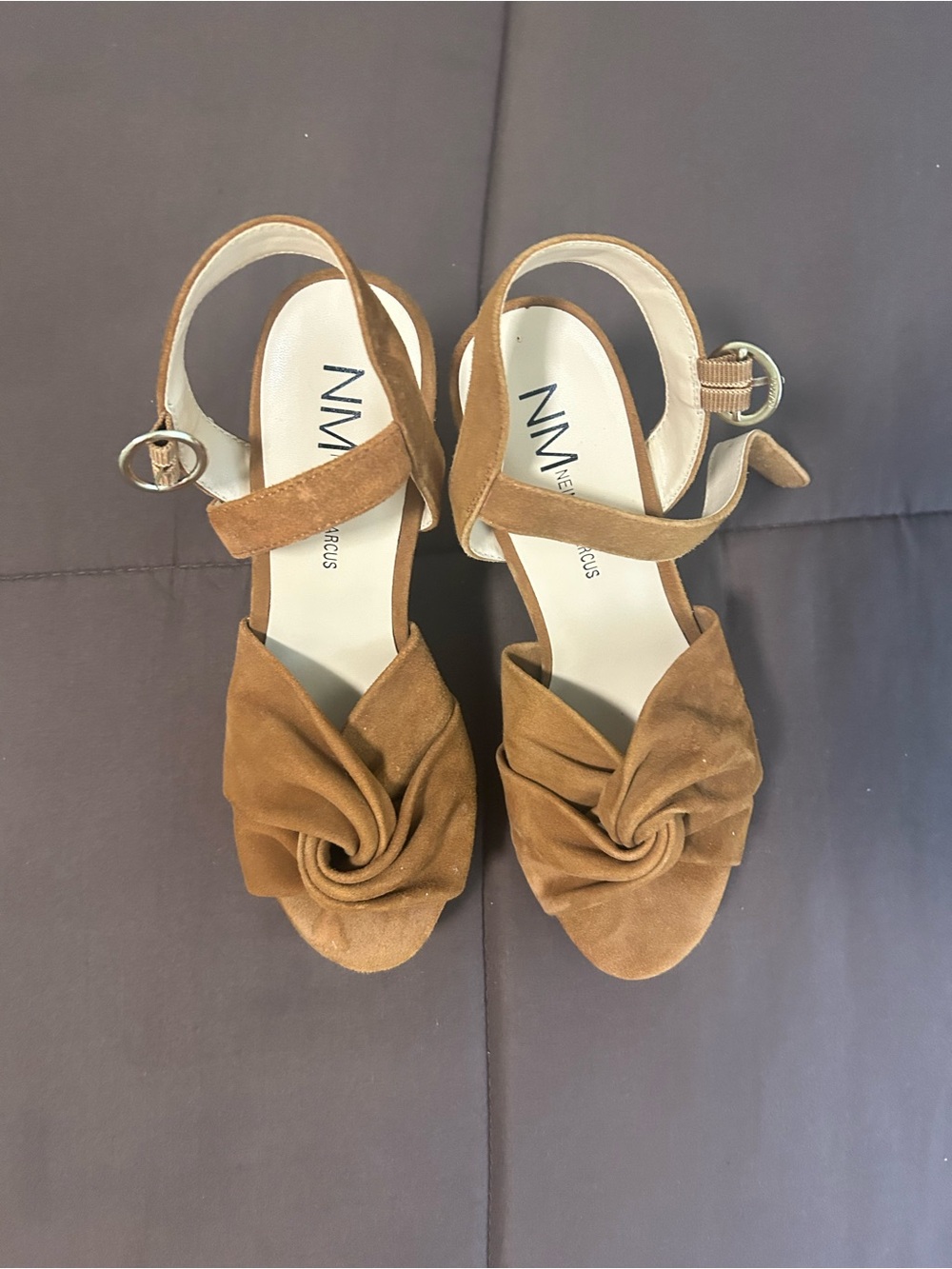 Meiman Marcus Brown Suede Knot Front Women's Sandals